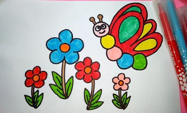 gambar mewarnai bunga dan kupu-kupu